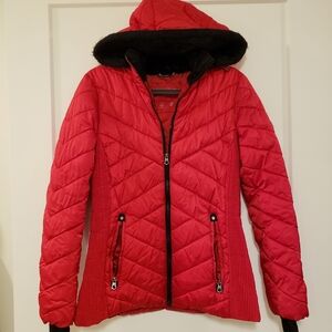 ❌SOLD❌Nautica Quilted Rain Jacket Red with Fleece Hood Womens Size M Outdoor